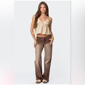 Edikted Brown Flare Wide Leg Jeans with Vintage Look NWT